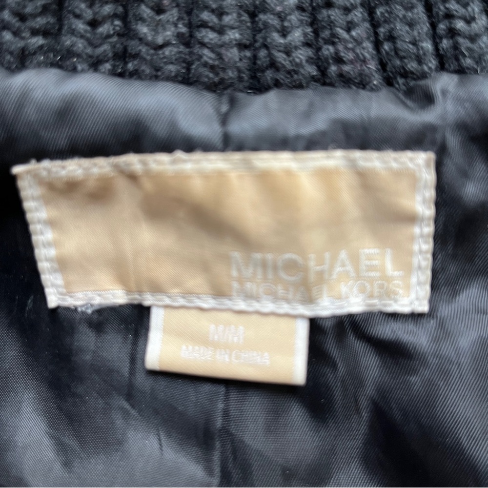 MICHAEL Michael Kors Black Leather Bomber Jacket Ribbed Knit Trim Size M - Picture 5 of 9